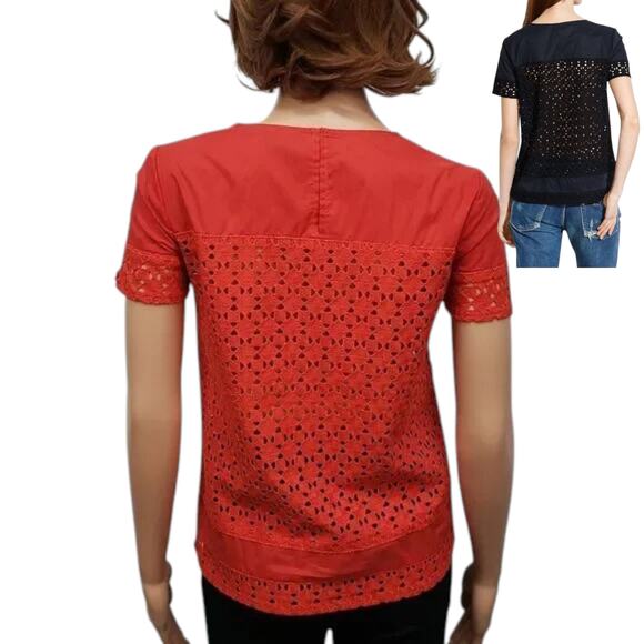 MADEWELL Starstitch Eyelet Anglaise Top Size XS Poppy Red Short Sleeves - Picture 2 of 13